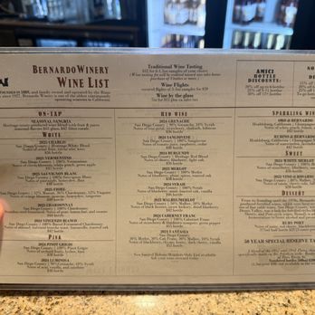 Bernardo Winery - Wine List Menu - Venues & Event Spaces Near Me - San Diego, California