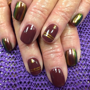 Nail Art by Pam - Chrome Nails with studs & striping tape - Nail Technicians Near Me Nail Art by Pam - Chrome Nails with studs & striping tape - Nail Technicians Near Me