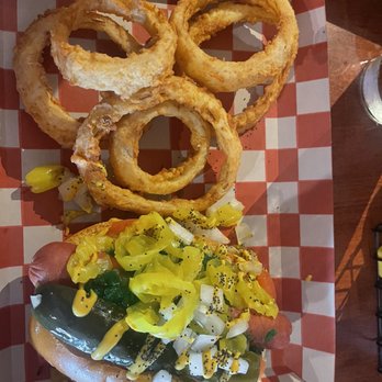 Playground Burger Bar - Chicago dog. So good I had onion rings. Also very good. French fries were also fab. - Sports Bars Near Me - Galveston, Texas Playground Burger Bar - Chicago dog. So good I had onion rings. Also very good. French fries were also fab. - Sports Bars Near Me - Galveston, Texas