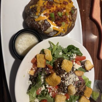 LongHorn Steakhouse - 7 pepper steak salad with a baked potato - Steakhouses Near Me - Pace, Florida