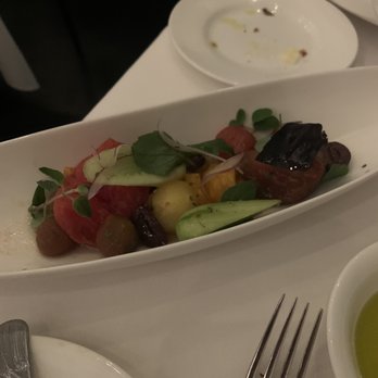 Ostra - Cucumber and tomato side that came with the Branzino. Didn't finish - Seafood Near Me - Boston, Massachusetts