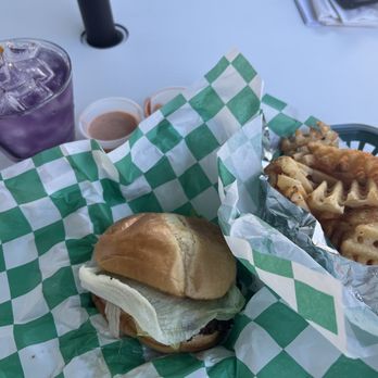 Proper Burger - Proper Burger, fries, lavender lemonade cocktail - Burgers Near Me - Pensacola, Florida Proper Burger - Proper Burger, fries, lavender lemonade cocktail - Burgers Near Me - Pensacola, Florida