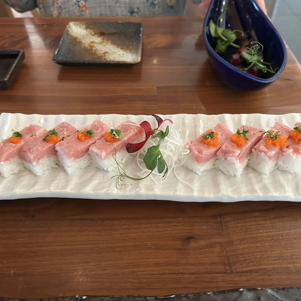 MF Sushi - Makimono Sushi Roll - Spicy Tuna Osaka box (tuna, salmon, Masago, scallions) - Sushi Bars Near Me - Houston, Texas MF Sushi - Makimono Sushi Roll - Spicy Tuna Osaka box (tuna, salmon, Masago, scallions) - Sushi Bars Near Me - Houston, Texas