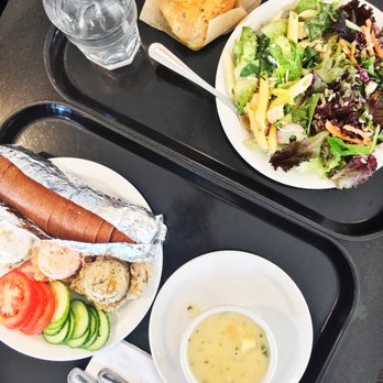 Cafe Latte - 3 Spread Sampler  with whole wheat baguette, New England Clam Chowder, 2 salad sampler - Comfort Food Near Me - Saint Paul, Minnesota