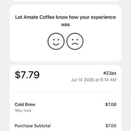 Receipt for Black Cold brew. ALMOST $8 for their small size.