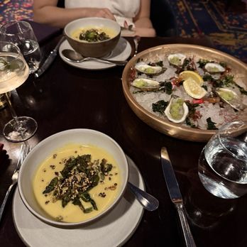 The Library - Parsnip soup with a half dozen oysters - New American Near Me - Las Vegas, Nevada The Library - Parsnip soup with a half dozen oysters - New American Near Me - Las Vegas, Nevada
