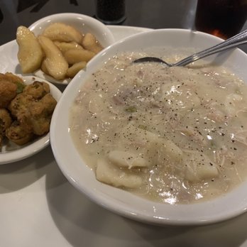 Cotton Patch Cafe - Chicken and dumplings with cinnamon apples and okra. - American Near Me - Spring, Texas