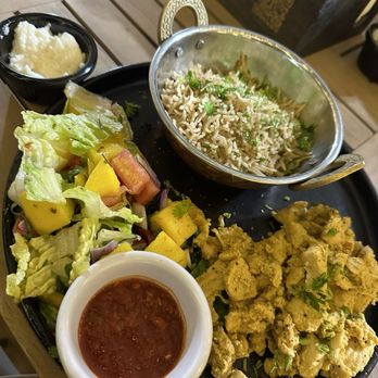 Lava Lounge Houston - Chicken Shawarma with mango salad and rice - Mediterranean Near Me - Houston, Texas Lava Lounge Houston - Chicken Shawarma with mango salad and rice - Mediterranean Near Me - Houston, Texas