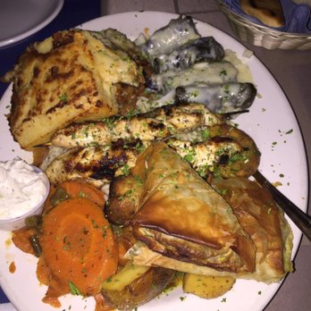 Takis Taverna - Greek platter. Enough for two and leftovers too!  There was also a Greek salad. - Greek Near Me - Vancouver, British Columbia