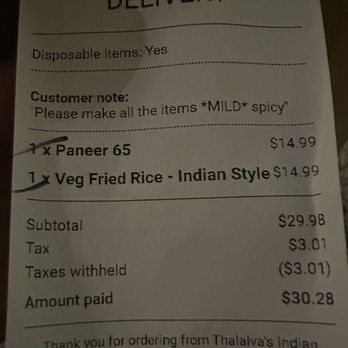 Thalaiva's Indian Kitchen - Order where I mentioned clearly needed MILD spicy - Indian Near Me - Park Ridge, Illinois