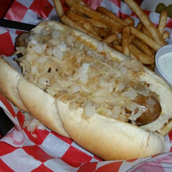 Baraboo Burger - Bratwurst with sauerkraut & batter dipped frys - Burgers Near Me - Baraboo, Wisconsin Baraboo Burger - Bratwurst with sauerkraut & batter dipped frys - Burgers Near Me - Baraboo, Wisconsin