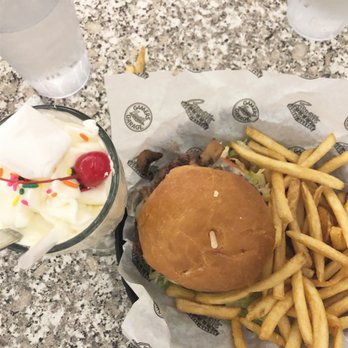 Corvette Diner - Mushroom Swiss Burger with Vanilla Milkshake - Diners Near Me - San Diego, California Corvette Diner - Mushroom Swiss Burger with Vanilla Milkshake - Diners Near Me - San Diego, California