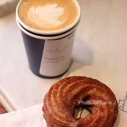 Daily Provisions - Upper West Side - Cinnamon Cruller ($4.95) and 6 oz Cappuccino ($4.75)