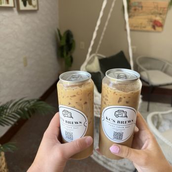 KC's Brews - Iced coffee with blueberry and coconut on the left and cinnamon bun iced coffee on the right - Coffee & Tea Near Me - Emerald Isle, North Carolina KC's Brews - Iced coffee with blueberry and coconut on the left and cinnamon bun iced coffee on the right - Coffee & Tea Near Me - Emerald Isle, North Carolina