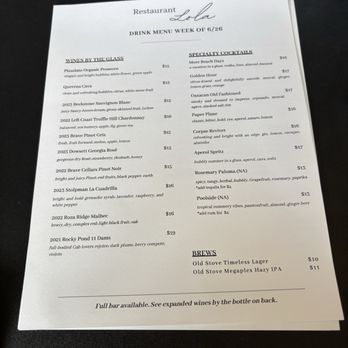 Restaurant Lola - Menu - New American Near Me - Bremerton, Washington