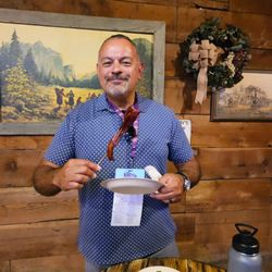 Knott's Boysenberry Festival - My husband enjoying his candied bacon