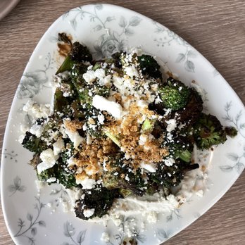 Margot - Charred Broccoli with garlic yogurt and feta - Spanish Near Me - Culver City, California Margot - Charred Broccoli with garlic yogurt and feta - Spanish Near Me - Culver City, California