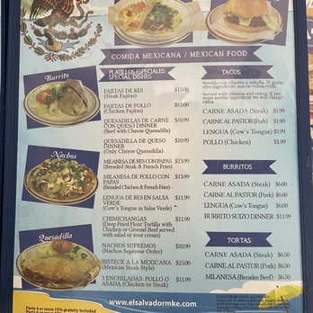 El Salvador Restaurant - Most recent menu as of 3/1/2021 - Latin American Near Me - Milwaukee, Wisconsin El Salvador Restaurant - Most recent menu as of 3/1/2021 - Latin American Near Me - Milwaukee, Wisconsin