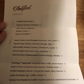 Olmsted - Menu (1/26/2017) - New American Near Me - Brooklyn, New York