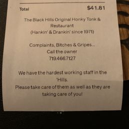 Love the comments on the bill! Love the comments on the bill!