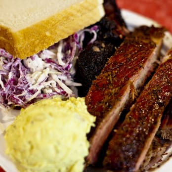 Franklin Barbecue - Plate of coleslaw, potato salad, pork ribs, and brisket. - Barbeque Near Me - Austin, Texas Franklin Barbecue - Plate of coleslaw, potato salad, pork ribs, and brisket. - Barbeque Near Me - Austin, Texas