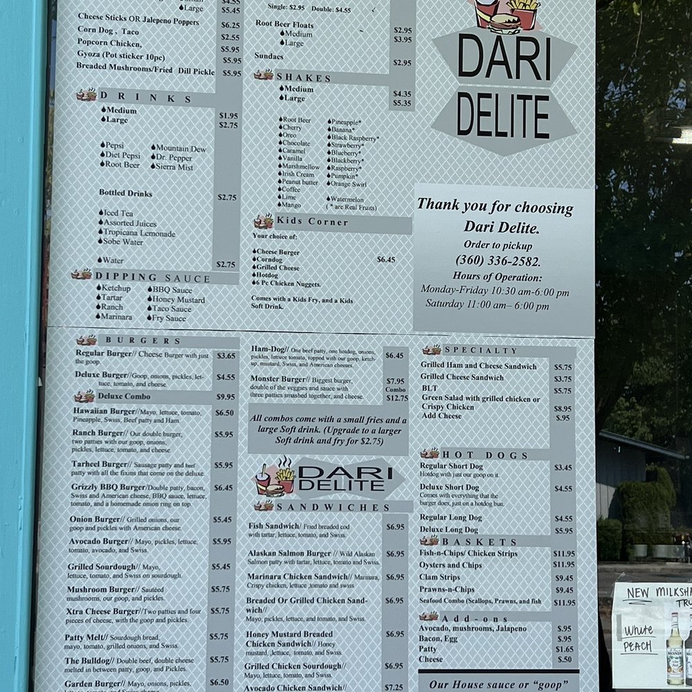 The Dari Delite - Menu - Burgers Near Me - Mount Vernon, Washington The Dari Delite - Menu - Burgers Near Me - Mount Vernon, Washington