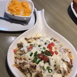 Carne Asada, bacon, CHEEEESE skillet and grits with cheese (I love cheese!)