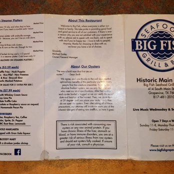 Big Fish Seafood Grill & Bar - Menu - Bars Near Me - Grapevine, Texas Big Fish Seafood Grill & Bar - Menu - Bars Near Me - Grapevine, Texas