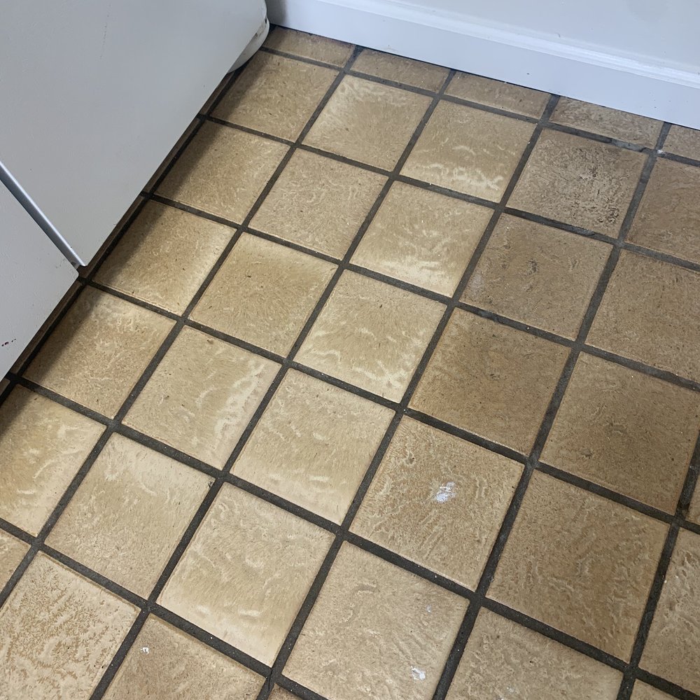 The Grout Wizard - Partially restored kitchen floor - Grout Services Near Me The Grout Wizard - Partially restored kitchen floor - Grout Services Near Me