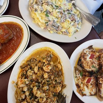 Dominick's Restaurant - From top clockwise: Fettuccini Alla Dominick 's, Veal Sorrentino, Linguini Alla Gianni, Meatballs - Italian Near Me - Bronx, New York