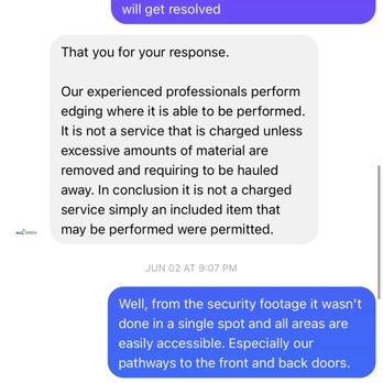 All Green Site Management - a text message from a customer - Lawn Services Near Me - Rock island, Illinois