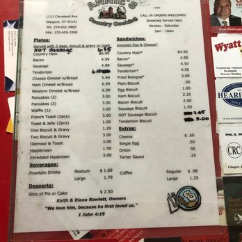 Annie's Country Cooking - Menu - Breakfast & Brunch Near Me - Glasgow, Kentucky Annie's Country Cooking - Menu - Breakfast & Brunch Near Me - Glasgow, Kentucky