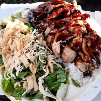 Rascals Teriyaki Grill - Chicken and beef Deluxe with rice. - Burgers Near Me - Carson, California