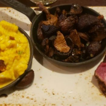 J Gilbert's - 6 oz. Center-Cut Filet Mignon Pittsburg Style with sides of Creamed Corn with Bacon and Chef’s Blend Wild Mushrooms with Truffle Butter. - Bars Near Me - Omaha, Nebraska