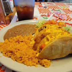 Azteca Grill - Crispy Taco Plate. Was on the lunch special this day, $8.99 with tea. Freshly made taco shells are delicious, picadillo is tasty, too!
