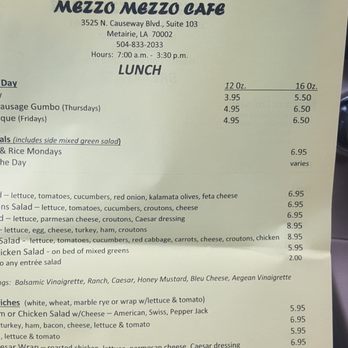 Mezzo Mezzo - Lunch menu. Breakfast menu available - Breakfast & Brunch Near Me - Metairie, Louisiana Mezzo Mezzo - Lunch menu. Breakfast menu available - Breakfast & Brunch Near Me - Metairie, Louisiana