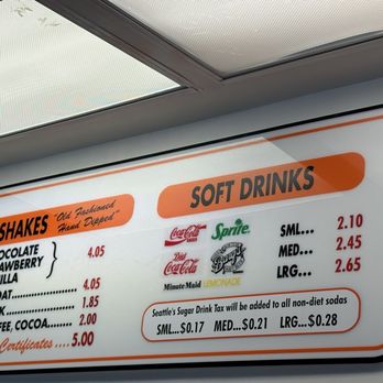 Dick's - Menu 8/26 - tax on non diet sodas - Fast Food Near Me - Seattle, Washington