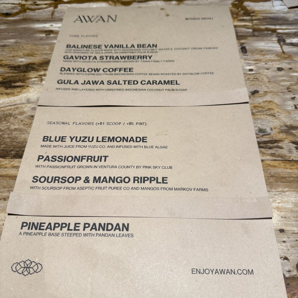 Awan - Menu - Ice Cream & Frozen Yogurt Near Me - Los Angeles, California Awan - Menu - Ice Cream & Frozen Yogurt Near Me - Los Angeles, California