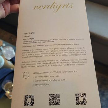 Verdigris - Front of the menu (April 2022) - Tapas/Small Plates Near Me - Leawood, Kansas