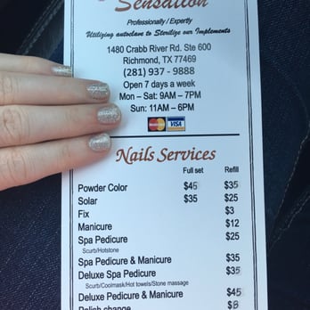 Nail Sensation - Pricing as of May 1, 2016. Awesome value!! - Nail Salons Near Me - Richmond, Texas Nail Sensation - Pricing as of May 1, 2016. Awesome value!! - Nail Salons Near Me - Richmond, Texas