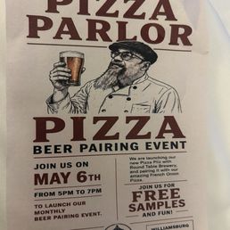 Picture of the advertisement for the Pizza Parlor in Brooklyn , NY. Picture of the advertisement for the Pizza Parlor in Brooklyn , NY.