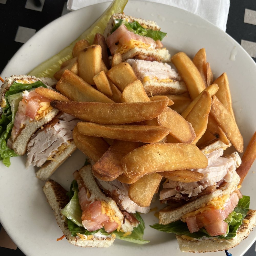 Turkey club with fries (at an additional cost). Very good! Turkey club with fries (at an additional cost). Very good!
