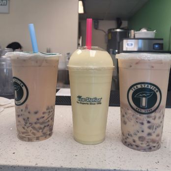 Tea Station - LARGE bOba/redhead with black milk tea.  Mango smoothie. Their toppings and drinks are very sweet. Get 0% or 25% sweet - Bubble Tea Near Me - Torrance, California