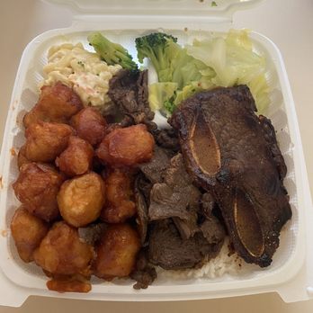 T&Y Hawaiian BBQ - 3 Entree Meals Orange Chicken, BBQ Beef, Beef Short Ribs, Macaroni Salad, Steam Veggies Cabbage & Broccoli - Barbeque Near Me - Glendale, Arizona