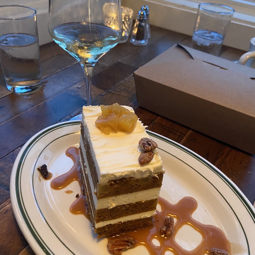 Barringer's Restaurant - Carrot cake and a glass of moscato - Steakhouses Near Me - Fish Creek, Wisconsin