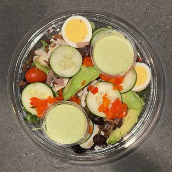 Panera Bread - Panera's Green Goddess Chicken Cobb Salad customized adding Arugula, Kalamata Olives, Cucumbers and Sweet Peppers - Salad Near Me - New York, New York Panera Bread - Panera's Green Goddess Chicken Cobb Salad customized adding Arugula, Kalamata Olives, Cucumbers and Sweet Peppers - Salad Near Me - New York, New York