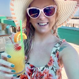 Enjoying a beach drink!