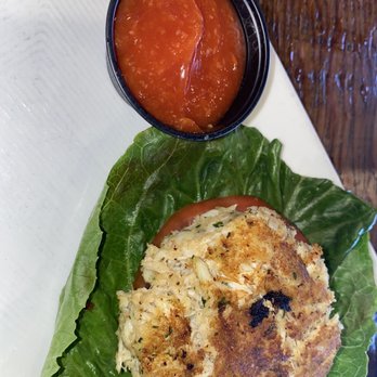 The Island Hideaway - broiled crab cake on lettuce and tomato - Seafood Near Me - Solomons, Maryland