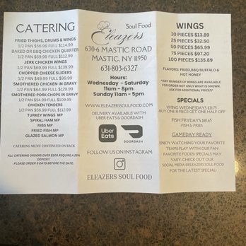 Eleazers - Menu - Soul Food Near Me - Mastic, New York