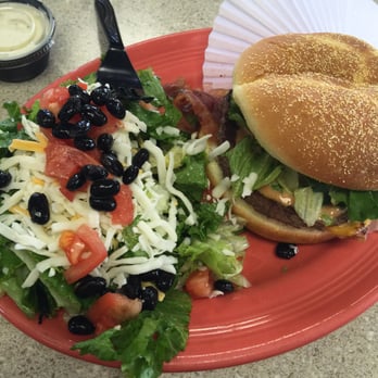Lighthouse Drive In - Bacon cheeseburger with side salad instead of fries - New American Near Me - Aberdeen, Washington Lighthouse Drive In - Bacon cheeseburger with side salad instead of fries - New American Near Me - Aberdeen, Washington